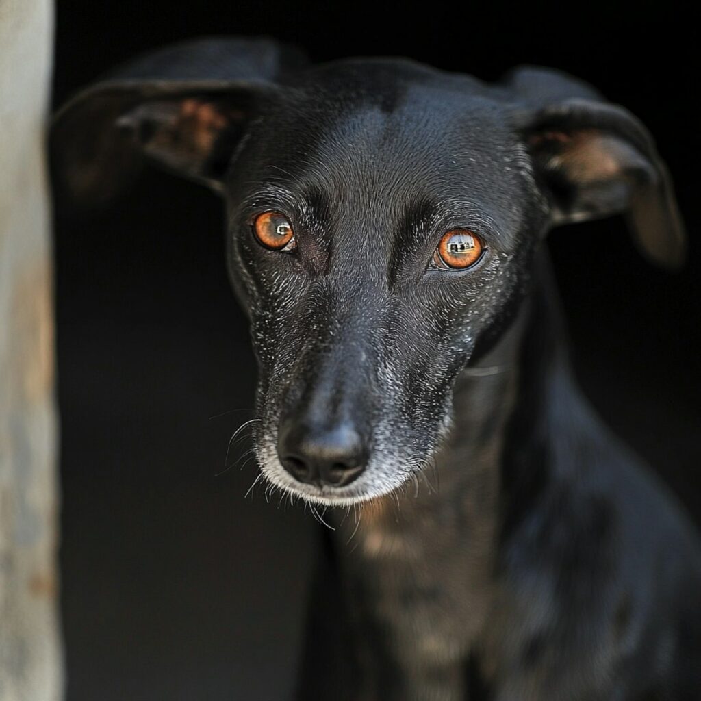 Sleek Black Dog with Amber Eyes